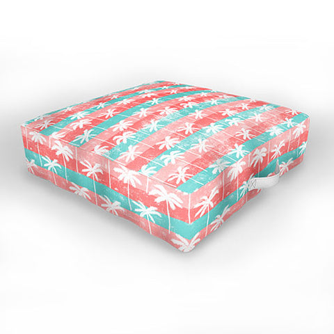 Little Arrow Design Co palm trees on pink stripes Outdoor Floor Cushion