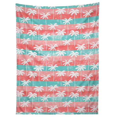 Little Arrow Design Co palm trees on pink stripes Tapestry