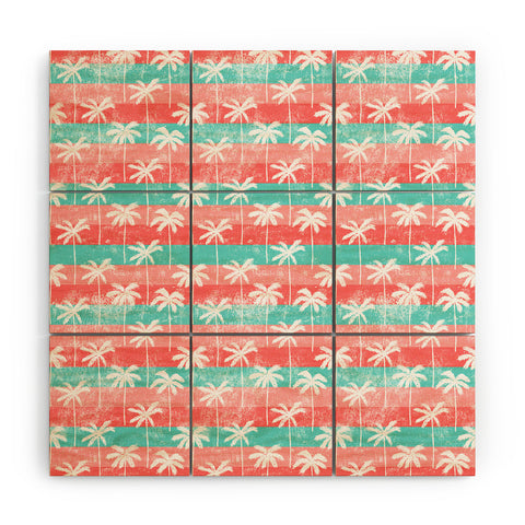 Little Arrow Design Co palm trees on pink stripes Wood Wall Mural