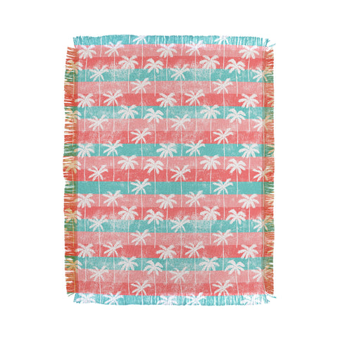 Little Arrow Design Co palm trees on pink stripes Throw Blanket