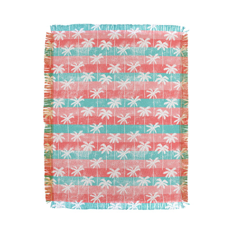 Little Arrow Design Co palm trees on pink stripes Throw Blanket