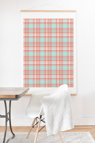 Little Arrow Design Co plaid in coral and blue Art Print And Hanger