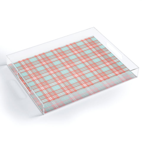 Little Arrow Design Co plaid in coral and blue Acrylic Tray