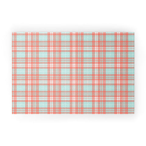 Little Arrow Design Co plaid in coral and blue Welcome Mat