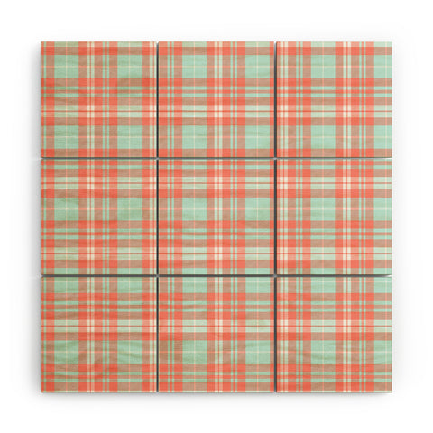 Little Arrow Design Co plaid in coral and blue Wood Wall Mural