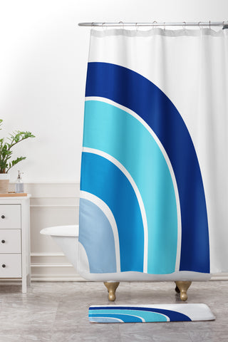 Little Arrow Design Co rainbow in blue Shower Curtain And Mat