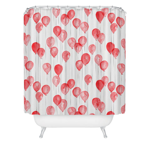 Little Arrow Design Co red watercolor balloons Shower Curtain