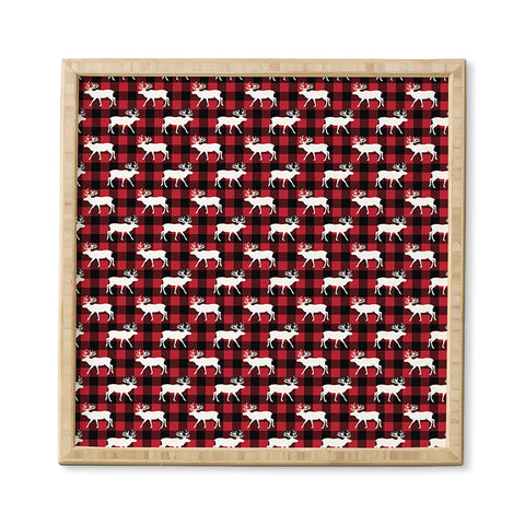 Little Arrow Design Co reindeer on buffalo plaid Framed Wall Art