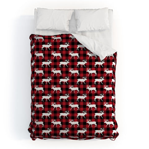 Little Arrow Design Co reindeer on buffalo plaid Comforter
