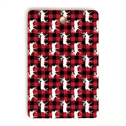 Little Arrow Design Co reindeer on buffalo plaid Cutting Board Rectangle