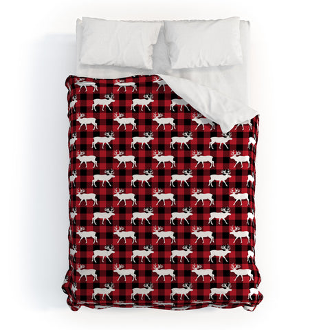 Little Arrow Design Co reindeer on buffalo plaid Duvet Cover
