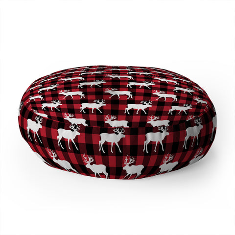 Little Arrow Design Co reindeer on buffalo plaid Floor Pillow Round