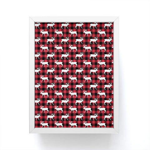 Little Arrow Design Co reindeer on buffalo plaid Framed Mini Art Print