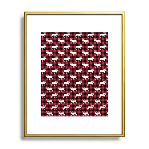 Little Arrow Design Co reindeer on buffalo plaid Metal Framed Art Print