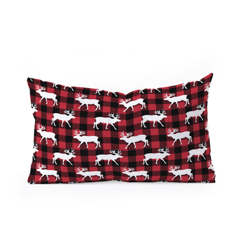 Little Arrow Design Co reindeer on buffalo plaid Oblong Throw Pillow
