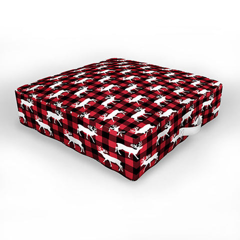 Little Arrow Design Co reindeer on buffalo plaid Outdoor Floor Cushion