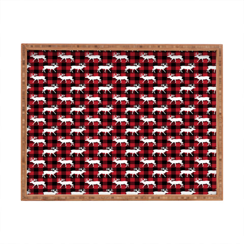 Little Arrow Design Co reindeer on buffalo plaid Rectangular Tray