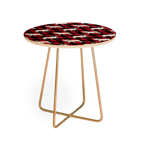 Little Arrow Design Co reindeer on buffalo plaid Round Side Table