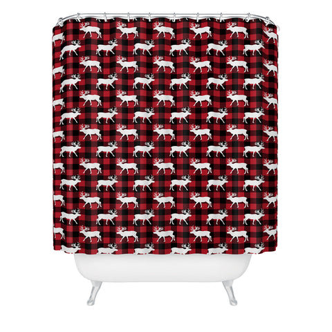 Little Arrow Design Co reindeer on buffalo plaid Shower Curtain