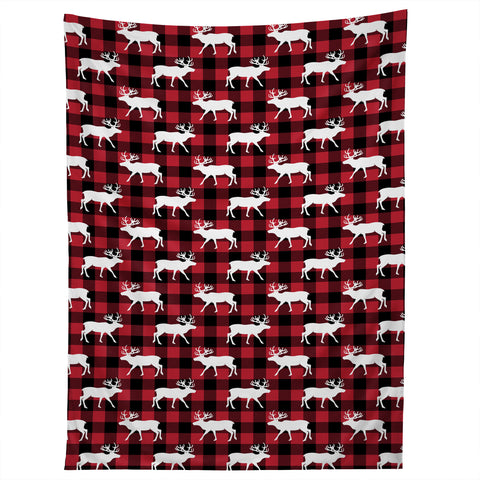Little Arrow Design Co reindeer on buffalo plaid Tapestry
