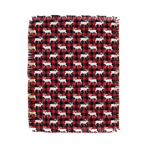 Little Arrow Design Co reindeer on buffalo plaid Throw Blanket