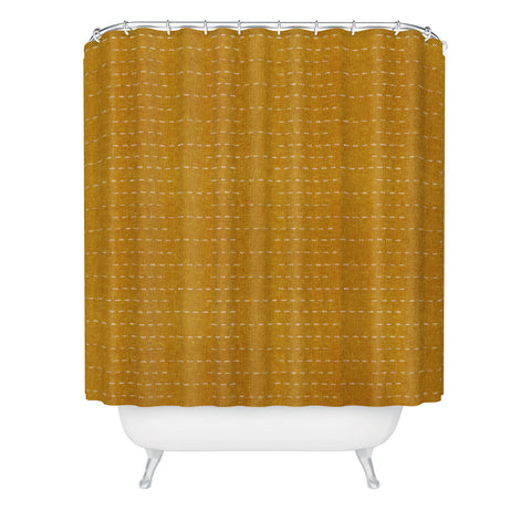 Little Arrow Design Co running stitch gold Shower Curtain