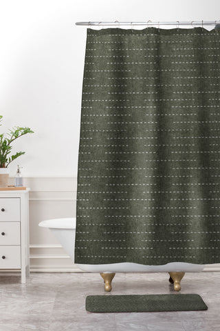 Little Arrow Design Co running stitch olive Shower Curtain And Mat