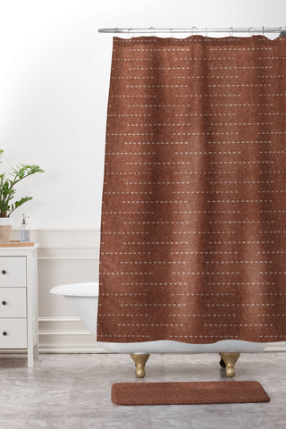 Little Arrow Design Co running stitch rust Shower Curtain And Mat