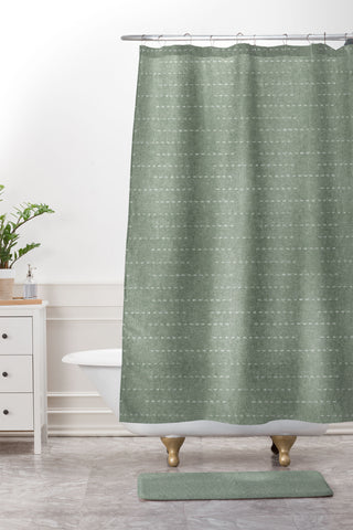 Little Arrow Design Co running stitch sage Shower Curtain And Mat