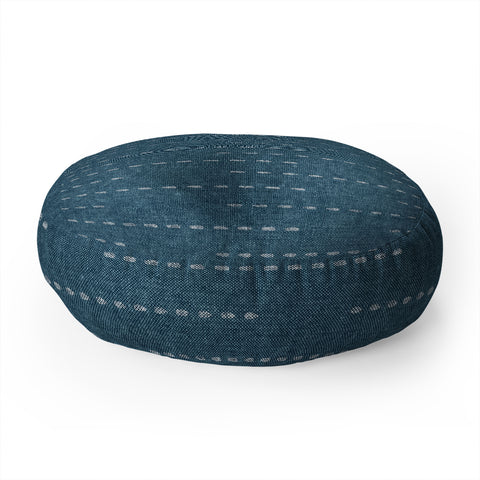 Little Arrow Design Co running stitch stone blue Floor Pillow Round