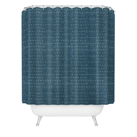 Little Arrow Design Co running stitch stone blue Shower Curtain