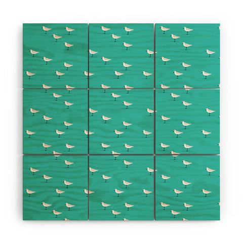 Little Arrow Design Co Sandpipers on teal Wood Wall Mural