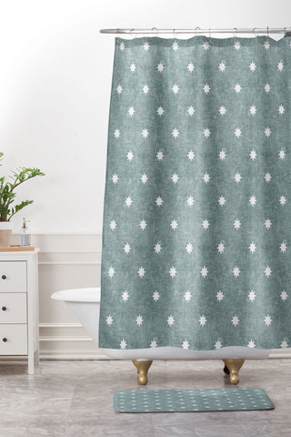 Little Arrow Design Co stars on dusty blue Shower Curtain And Mat