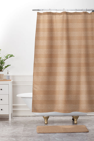Little Arrow Design Co stippled stripes golden brown Shower Curtain And Mat