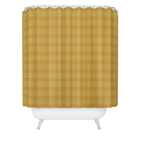 Little Arrow Design Co stippled stripes mustard Shower Curtain
