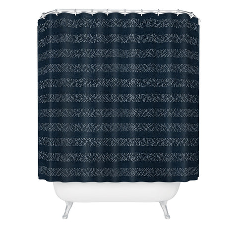 Little Arrow Design Co stippled stripes navy blue Shower Curtain