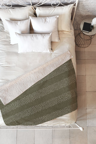 Little Arrow Design Co stippled stripes olive green Fleece Throw Blanket