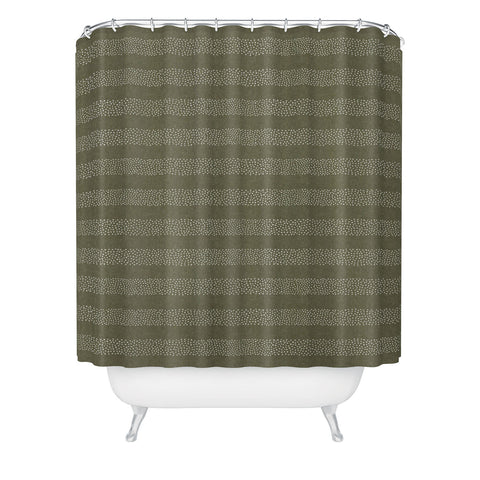 Little Arrow Design Co stippled stripes olive green Shower Curtain