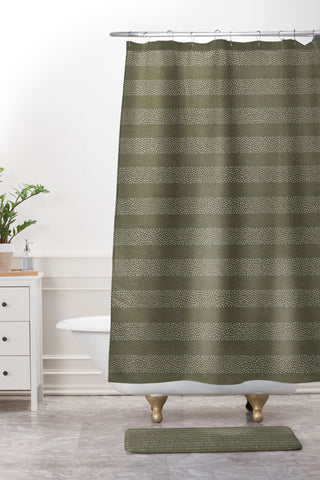 Little Arrow Design Co stippled stripes olive green Shower Curtain And Mat