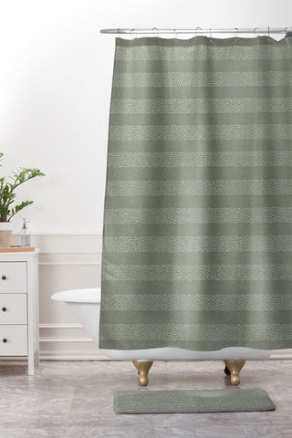Little Arrow Design Co stippled stripes sage Shower Curtain And Mat