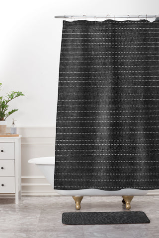 Little Arrow Design Co stitched stripes charcoal Shower Curtain And Mat