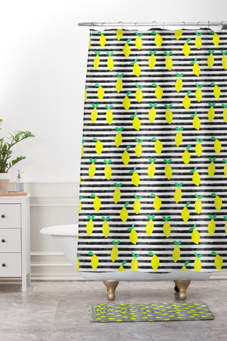 Little Arrow Design Co summer lemons Shower Curtain And Mat