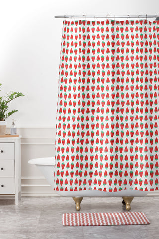 Little Arrow Design Co summer strawberries Shower Curtain And Mat