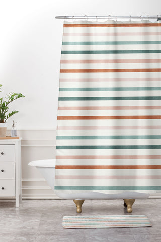 Little Arrow Design Co sunset stripes in terra cotta Shower Curtain And Mat