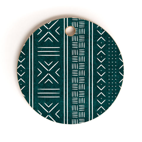 Little Arrow Design Co teal mudcloth tribal Cutting Board Round