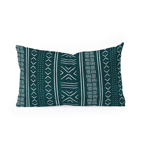 Little Arrow Design Co teal mudcloth tribal Oblong Throw Pillow