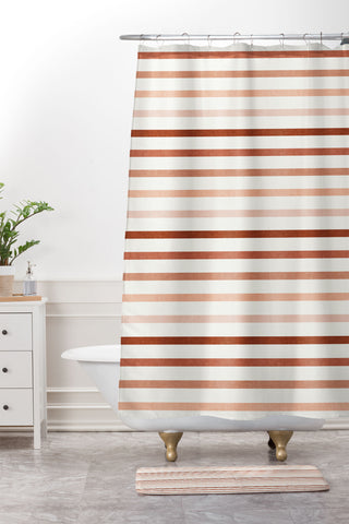 Little Arrow Design Co terra cotta stripes Shower Curtain And Mat