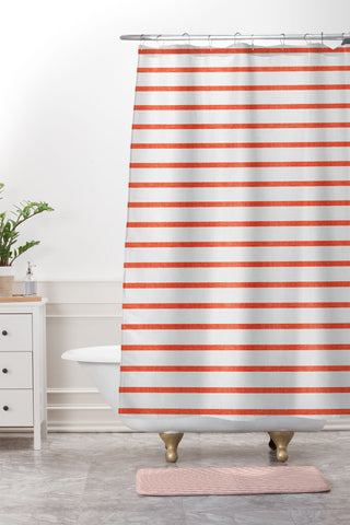 Little Arrow Design Co thin orange stripes Shower Curtain And Mat