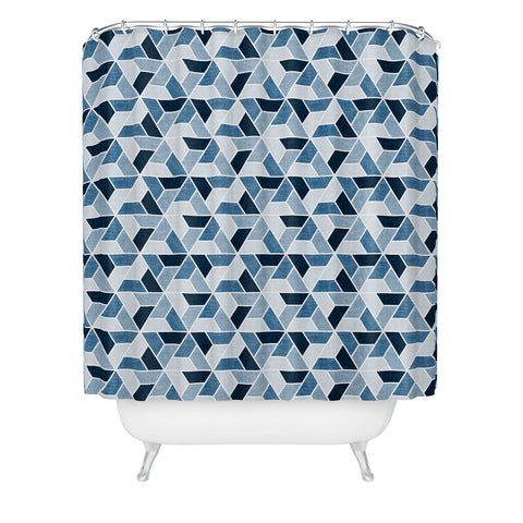 Little Arrow Design Co triangle geo blue Shower Curtain