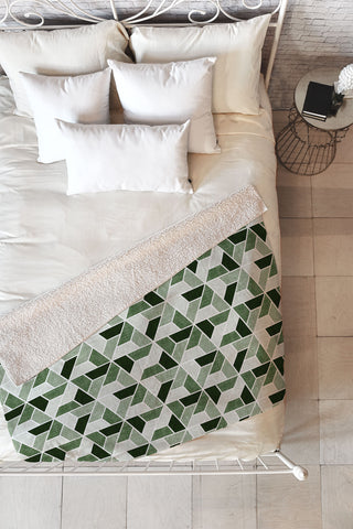 Little Arrow Design Co triangle geo green Fleece Throw Blanket